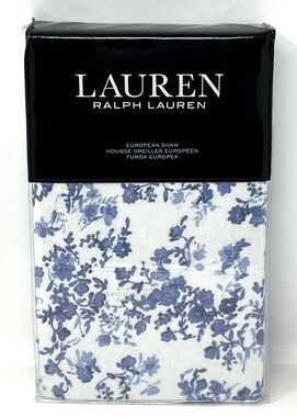 Ralph Lauren FLANNEL Rhyne Floral Euro Pillow Sham BLUE 26” X 26” $135 NIP